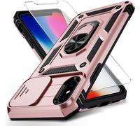 Coque Iphone Xs Max Double Couche (Tpu+Pc) Avec Cache D'objectif Coulissant, Protection Écran Hd, Antichoc Norme Militaire, Anneau Support Magnétique 360° - Or Rose