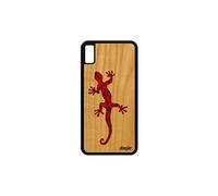 Coque iPhone XS Max en bois silicone salamandre rigide homme Rouge dessin