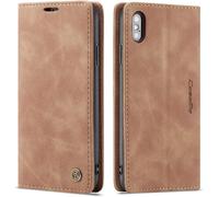 Coque Iphone Xs Max Marron + 2x Verre Trempé 3d - Portefeuille Fentes Cartes, Anti¿Rfid, Support Béquille, Cuir Magnétique Antichoc Bumper