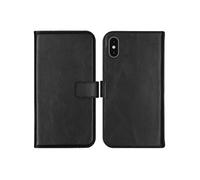 Coque iPhone Xs / X Etui de téléphone portefeuille en cuir véritable Cuir véritable Noir