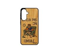 Coque j'peux pas j'ai console pour Samsung A56 5G en vrai bois silicone texte etui 4G gris bande dessinée je play gamer jpeux pour galaxy