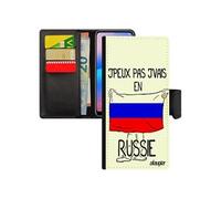 Coque j'peux pas j'vais en russie pour Samsung Note 9 cuir rabat drapeau russe humour foot telephone noir jo galaxy