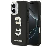 CG MOBILE Karl Lagerfeld FW Grained Karl & Choupette Heads Pins & Logo Coque pour iPhone 17 (Noir)