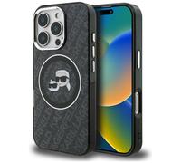 Coque Karl Lagerfeld IML Glitter avec logo « Karl & Choupette Heads » et MagSafe pour iPhone 16 Pro, noire