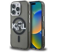 Coque Karl Lagerfeld IML Glitter Karl & Choupette Sketch Logo MagSafe pour iPhone 16 Pro, noire