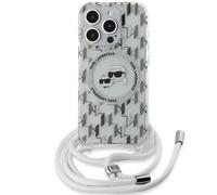 Coque pour iPhone 15 Pro Max - IML Crossbody MagSafe (KLHMP15XHCKCKCKLCT) - Monogramme transparent Tête Karl&Choupette