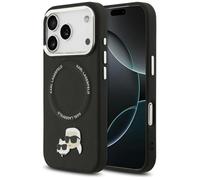 Karl Lagerfeld Coque MagSafe Karl & Choupette - Simili cuir & broche métal pour iPhone 17 Pro Noir