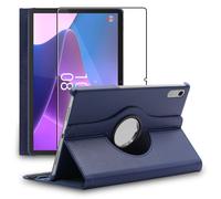 Coque Lenovo Tab P11 Gen2 Housse Etui Rotatif PU Cuir + VERRE Trempé, Bleu Foncé