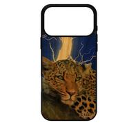 Coque Leopard Guepard Jaguar Pour Iphone 17 Pro Max Bois Silicone Predateur Fauve Eclair Portable Design Afrique Animal Foudre Bleu