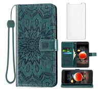 Coque LG Aristo 2 3 Plus/Rebel 4 LTE/Tribute Empire Dynasty/Zone 4/K8 Plus 2018 K8S/Fortune 2/Phonenix 4/Risio 3 Portefeuille avec protection d'écran en verre trempé Flip Aristo3+ 2+ 3+ K8+ Vert foncé