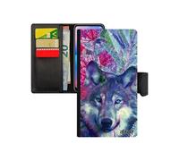 Coque loup iPhone 11 pro cuir portefeuille porte cartes bête sauvage 128 Go predateur louve case animaux fleurs design nature