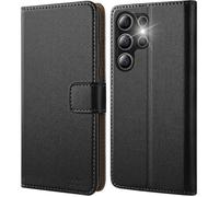 COQUE MAGFLIP POUR SAMSUNG GALAXY S25 ULTRA, ETUI EN CUIR PREMIUM, ÉTUI À RABAT, HOUSSE DE PROTECTION - NOIR - TECHTA