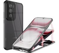 Coque Magnétique 360° Compatible Oppo Reno 12 Pro 5g - Cadre Aluminium, Verres Trempés Avant Et Arrière, Protection Caméra, Noir