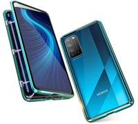 Coque Magnétique 360° Pour Huawei Honor X10 ¿ Protection Intégrale Avant/Arrière, Verre Trempé 9h, Cadre Aluminium, Transparente Avec Contour Vert