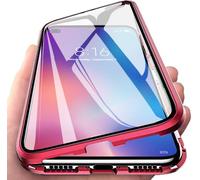 Coque Magnétique 360° Pour Oppo Reno4 Z 5g - Cadre Aluminium Ultra-Fin + Verres Trempés 9h Avant/Arrière, Transparente Rouge Métallisée Antichoc