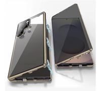 Coque Magnétique 360° Pour Samsung Galaxy S25 Ultra 5g ¿ Cadre Métallique Or, Double Face En Verre Trempé Anti-Espion, Protection Intégrale