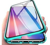 Coque Magnétique À Aimants Pour Oppo A76 / A96 (6,56"") - Ultra-Mince 360° Cadre Aluminium, Avant Et Arrière Verre Trempé, Transparent Antichoc, Vert
