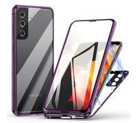 Coque Magnétique Adsorption pour Samsung Galaxy S23 FE, Étui Métal Cadre Antichoc Bumper Case Cover avec Dual Transparente Verre Trempé, 360 Degré Full Body Protection Housse -Violet