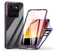 Coque Magnétique Adsorption pour Xiaomi Mi 14, Étui Métal Cadre Antichoc Bumper Case Cover avec Dual Transparente Verre Trempé, 360 Degré Full Body Protection Housse -Violet