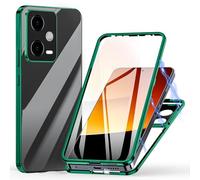 Coque Magnétique Adsorption pour Xiaomi Redmi Note 12 Pro 5G, Étui Métal Cadre Antichoc Bumper Case Cover avec Dual Transparente Verre Trempé, 360 Degré Full Body Protection Housse -Vert