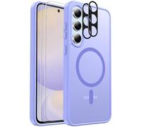 Coque magnétique anti-chocs pour Samsung Galaxy S24 FE - Avec 2 films de protection d'écran et 2 protecteurs d'objectif d'appareil photo - Coque translucide anti-traces de doigts pour Samsung Galaxy