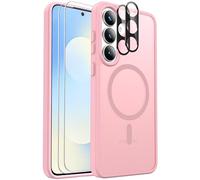 Coque magnétique anti-chocs pour Samsung Galaxy S25 FE - Avec 2 films de protection d'écran et 2 protecteurs d'objectif d'appareil photo - Coque translucide anti-traces de doigts pour Samsung Galaxy