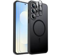 Coque magnétique anti-chocs pour Samsung Galaxy S25 FE - Avec 2 films de protection d'écran et 2 protecteurs d'objectif d'appareil photo - Coque translucide anti-traces de doigts pour Samsung Galaxy