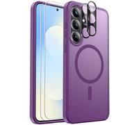 Coque magnétique anti-chocs pour Samsung Galaxy S25 FE - Avec 2 films de protection d'écran et 2 protecteurs d'objectif d'appareil photo - Coque translucide anti-traces de doigts pour Samsung Galaxy