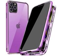 Coque Magnétique Anti¿Espion Iphone 15 Plus 360° ¿ Cadre Métal & Verre Trempé Avant/Arrière, Protection Vie Privée, Compatible Face Id Et Recharge Sans Fil, Violette