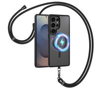 Coque Magnétique avec Cordon Compatible avec Samsung Galaxy S25 Ultra, Compatible avec MagSafe, Etui Translucide Mat Arrière, Housse Téléphone Antichoc avec Collier Lanière Réglable Téléphone, Noir