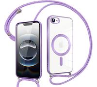Coque Magnétique Avec Cordon Pour Iphone 16e - Compatible Magsafe & Charge Sans Fil, Silicone Transparente Ultra-Fine, Lanière Réglable, Protection Caméra - Violet