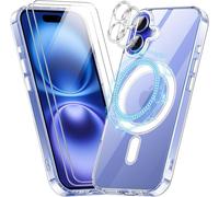 Coque Magnétique Compatible Avec MagSafe pour iPhone 16 6,1 Pouces, avec 2 Verres Trempés et 2 Caméra Protecteur,Transparent