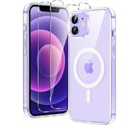 Coque Magnétique Compatible Magsafe Iphone 12/12 Pro 6,1"" + 2 Verres Trempés ¿ Bumper Tpu Anti-Choc Et Anti-Rayures, Transparente, Bords Surélevés