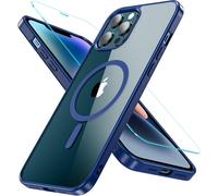 Coque Magnétique Compatible Magsafe Pour Iphone 12 Pro Max - Verre Trempé 9h, Protection Anti-Choc Grade Militaire, Design Slim Avec Dos Transparent, Bleu