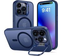 Coque Magnétique Compatible Magsafe Pour Iphone 14 Pro ¿ Antichocs Niveau Militaire, Translucide Mate Bleu Foncé Avec Support Caméra Réglable Et Charge Sécurisée