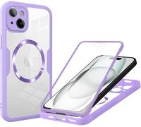 Coque Magnétique Compatible Magsafe Pour Iphone 15 - Protection Intégrale 360° Antichoc, Bumper Transparent Avec Protecteur D'écran - Violet