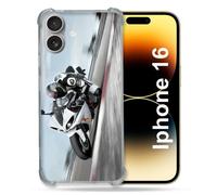 Coque Magnétique Compatible Magsafe Pour Iphone 16 Pro Moto Course Gp Blanche