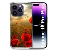 Coque Magnétique Compatible Magsafe Pour Iphone 16 Pro Plus Fleur Coquelicot
