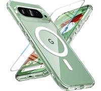 Coque Magnétique Compatible Magsafe/Qi Pour Google Pixel 9 Et 9 Pro - Étui Fin Transparent Anti-Chocs Mil-Std Avec Verre Trempé 9h Et Protection Appareil Photo
