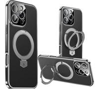 Coque Magnétique en Cuir pour iPhone 16 Pro Max avec Support Magnétique, [Compatible avec la Recharge sans Fil] Coque Fine en Cuir PU et Cadre Galvanisé Antichoc pour iPhone 16 Pro Max(Noir)
