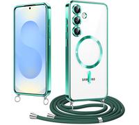 Coque Magnétique Galvanisée Avec Lanière Réglable Et Détachable Pour Samsung Galaxy S25 Plus (S25+) 5g ¿ Compatible Magsafe, Antichoc, Vert