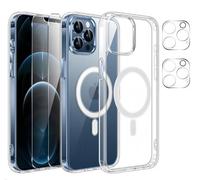 HQ-CLOUD Coque Magnétique pour iPhone 12 Pro Max 6,7" + 2 Vitre Verres Trempés + 2 Caméra Protecteur,Compatible avec MagSafe,Transparent