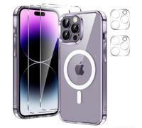 HQ-CLOUD Coque Magnétique pour iPhone 14 Plus 6,7" + 2 Vitre Verres Trempés + 2 Caméra Protecteur, Compatible avec MagSafeTransparent