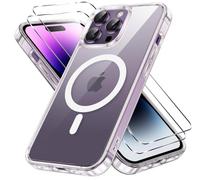 Coque Magnétique - HQSELECTION - pour iPhone 14 PRO - 2 Verres Trempés - Compatible avec MagSafe - Transparent