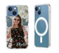 Coque magnétique personnalisée pour Apple iPhone 13 Mini 5G - Coque transparente antichoc compatible avec MagSafe, photo personnalisée, nom, logo | Cadeau unique pour homme et femme
