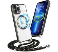Coque Magnétique Pour Iphone 13 Pro Avec Collier Réglable Coque Silicone Transparent Avec Recharge Sans Fil Étui Housse Avec Cordon Tour De Cou Lanière Corde Pour Iphone 13 Pro,Noir
