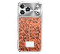 Coque Magnétique pour IPhone 17/17 Pro / 17 Pro Max - Coque De Luxe en Cuir Motif Serpent avec Finition Galvanisée - Protection Intégrale des Objectifs,17pro,Orange