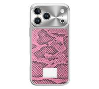 Coque Magnétique pour IPhone 17/17 Pro / 17 Pro Max - Coque De Luxe en Cuir Motif Serpent avec Finition Galvanisée - Protection Intégrale des Objectifs,17pro,Pink