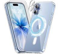 Coque Magnétique pour Iphone 17 6,3 Pouces + 2 Vitre Verres Trempés + 2 Caméra Protecteur ,Compatible Avec MagSafe ,Transparent