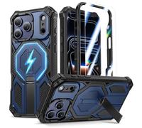Coque magnétique pour iPhone 17 Pro Max, compatible avec MagSafe, avec protecteur d'écran et béquille invisible, coque de téléphone intégrale 3 en 1 de qualité militaire pour iPhone 17 ProMax, bleu
